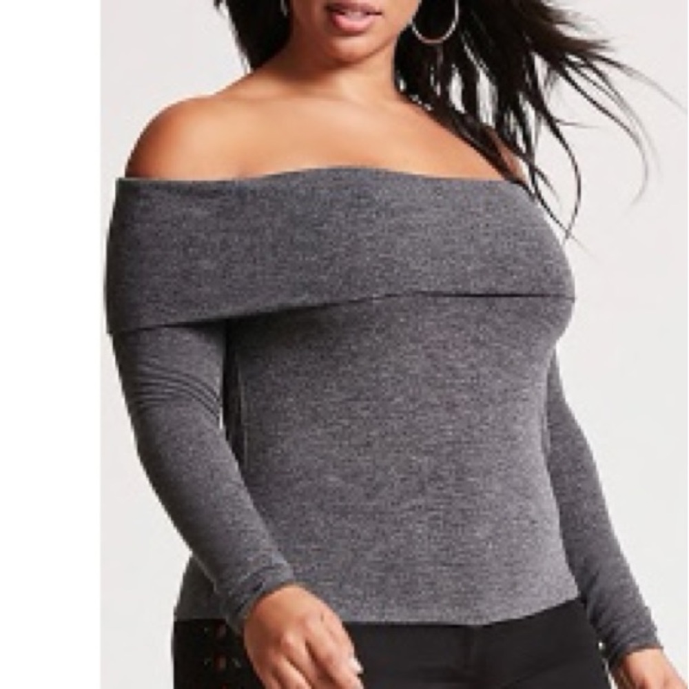 Plus Size Off-Shoulder Gray Sweater